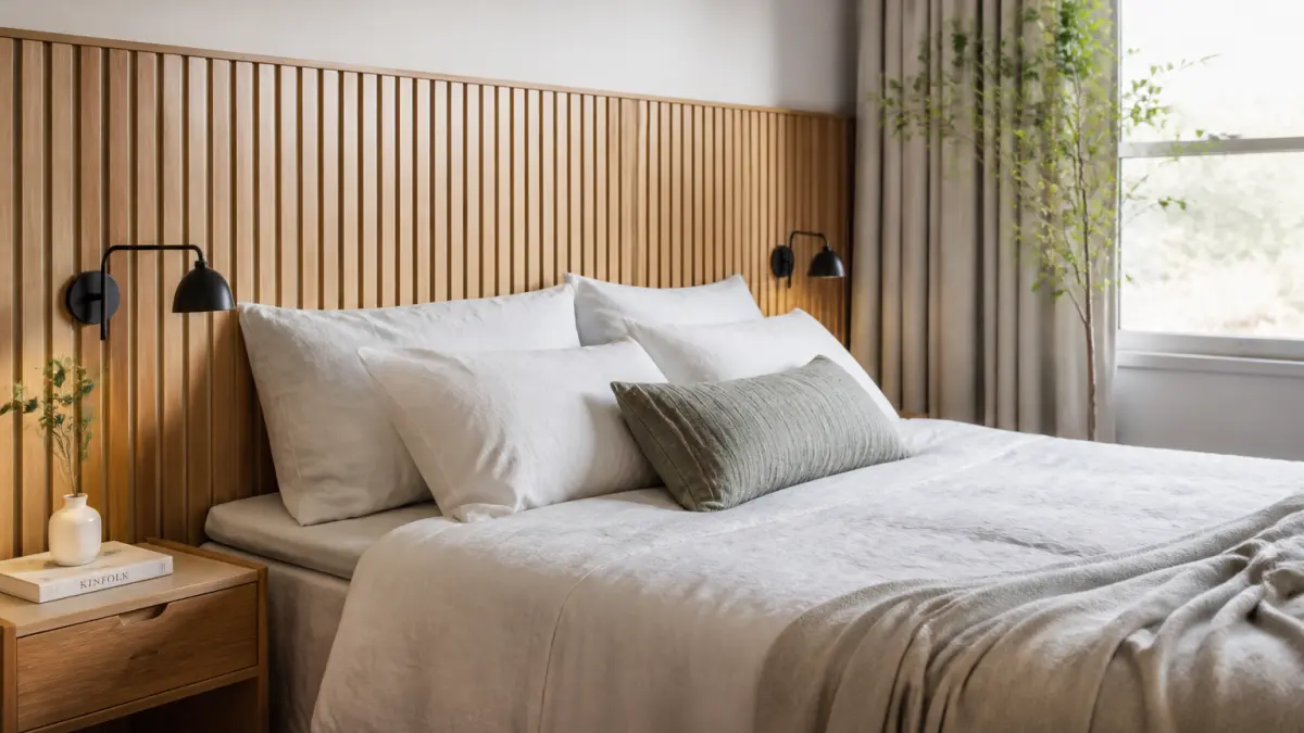 Tête de lit en tasseaux : l’idée déco facile à adopter dans une chambre